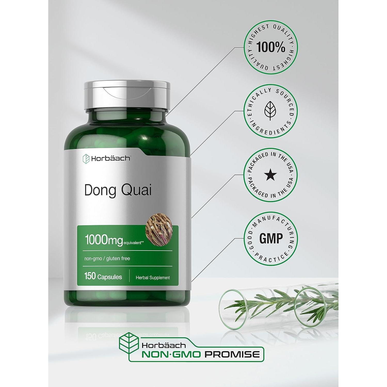 Cápsulas de Dong Quai Horbaach 1000mg 150 Conteo Suplemento