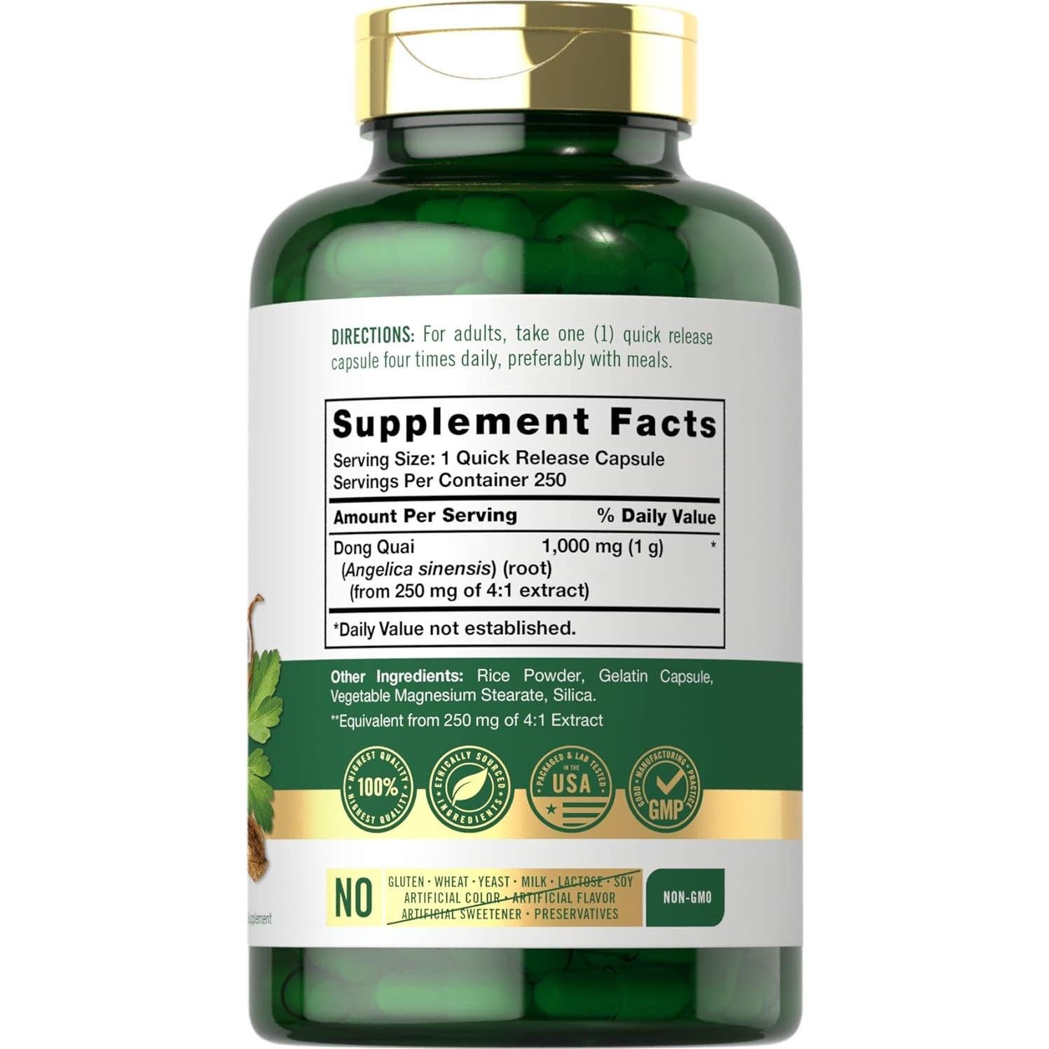 Cápsulas de Dong Quai Carlyle 1000mg 250 Conteo Suplemento