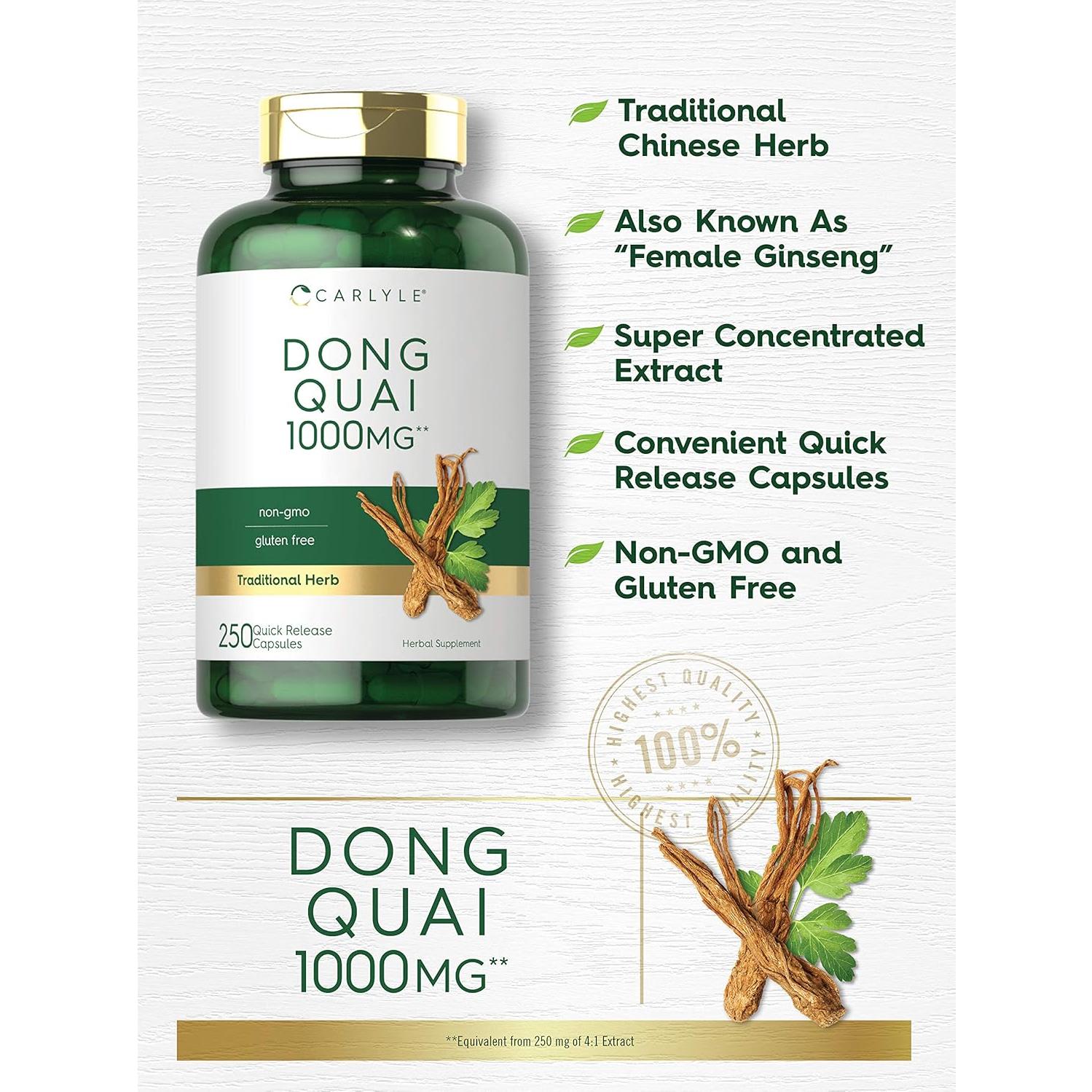 Cápsulas de Dong Quai Carlyle 1000mg 250 Conteo Suplemento