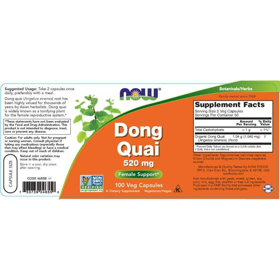 Dong Quai 520mg 100 Cápsulas Now Foods - Sin Gluten
