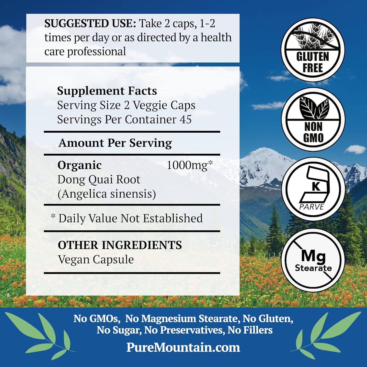Cápsulas de Dong Quai Pure Mountain Botanicals 500mg Veganas