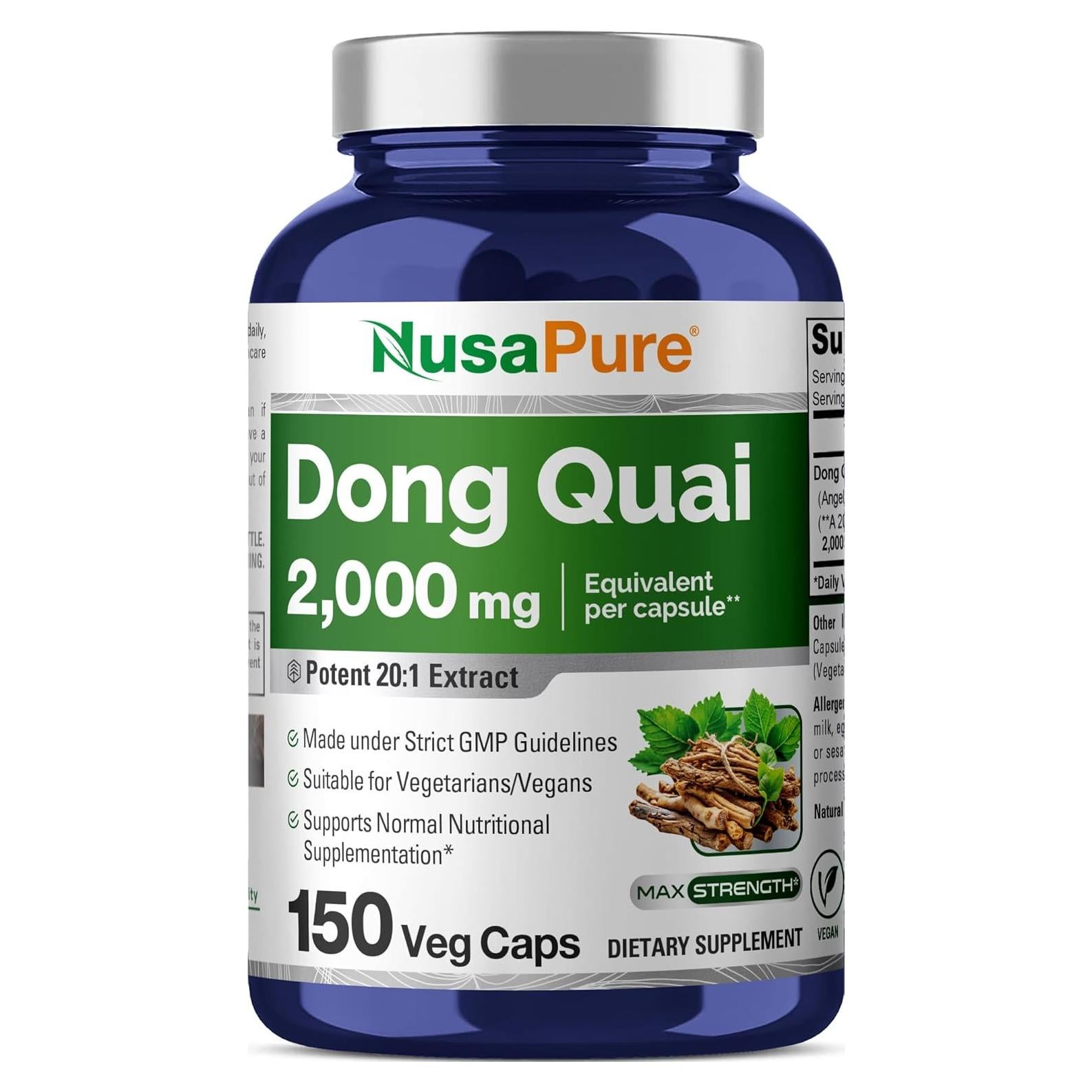 Suplemento de Dong Quai NusaPure 2000mg 150 Cápsulas Veganas