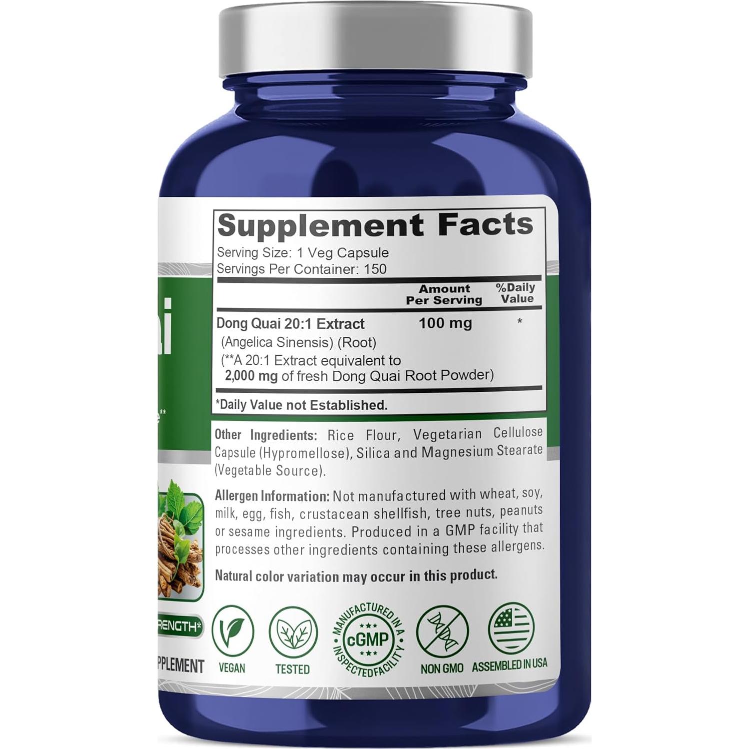 Suplemento de Dong Quai NusaPure 2000mg 150 Cápsulas Veganas