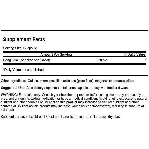 Swanson Dong Quai 530 mg 100 Cápsulas - Suplemento Herbal
