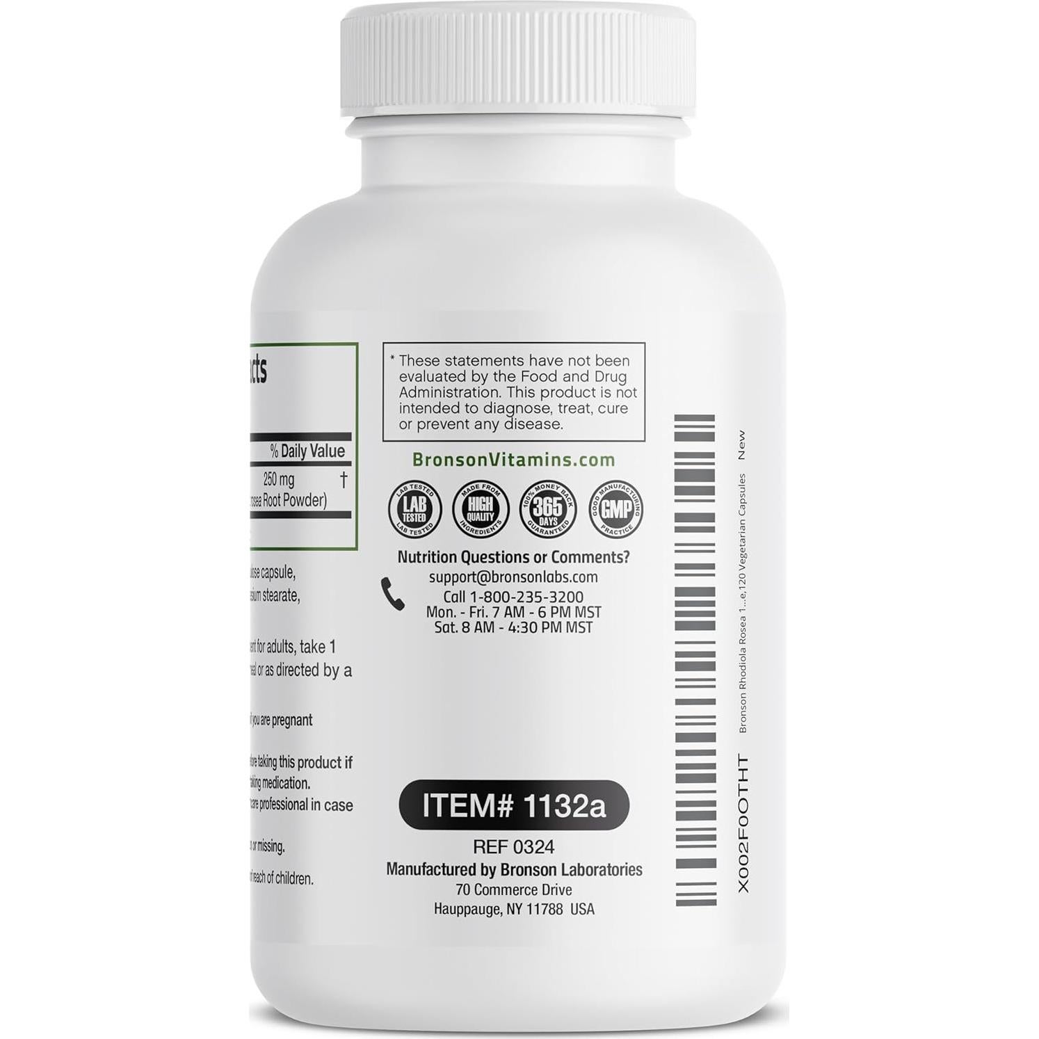 Cápsulas Vegetarianas Rhodiola Rosea Bronson 1000mg 120 Unidades