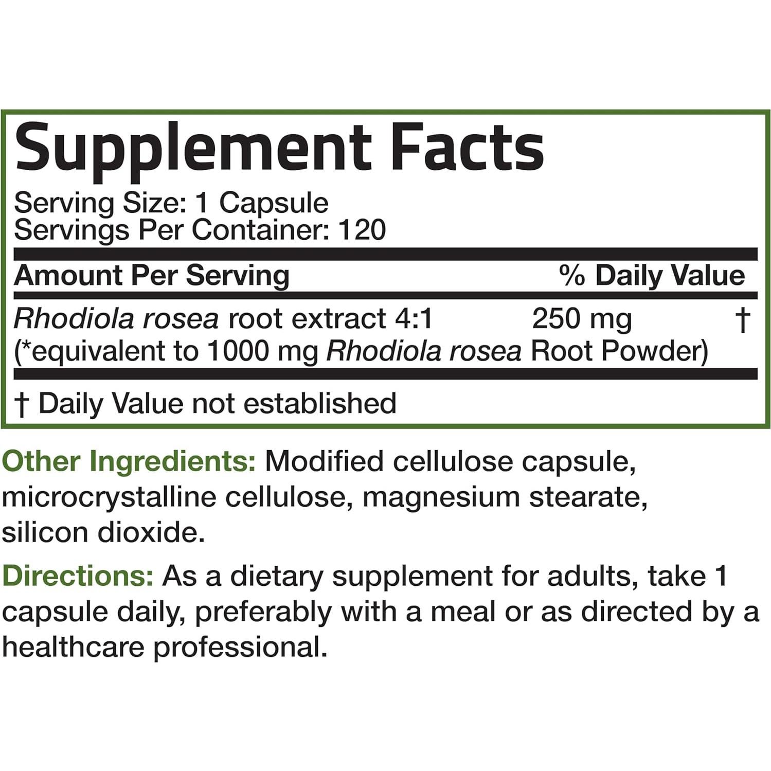 Cápsulas Vegetarianas Rhodiola Rosea Bronson 1000mg 120 Unidades