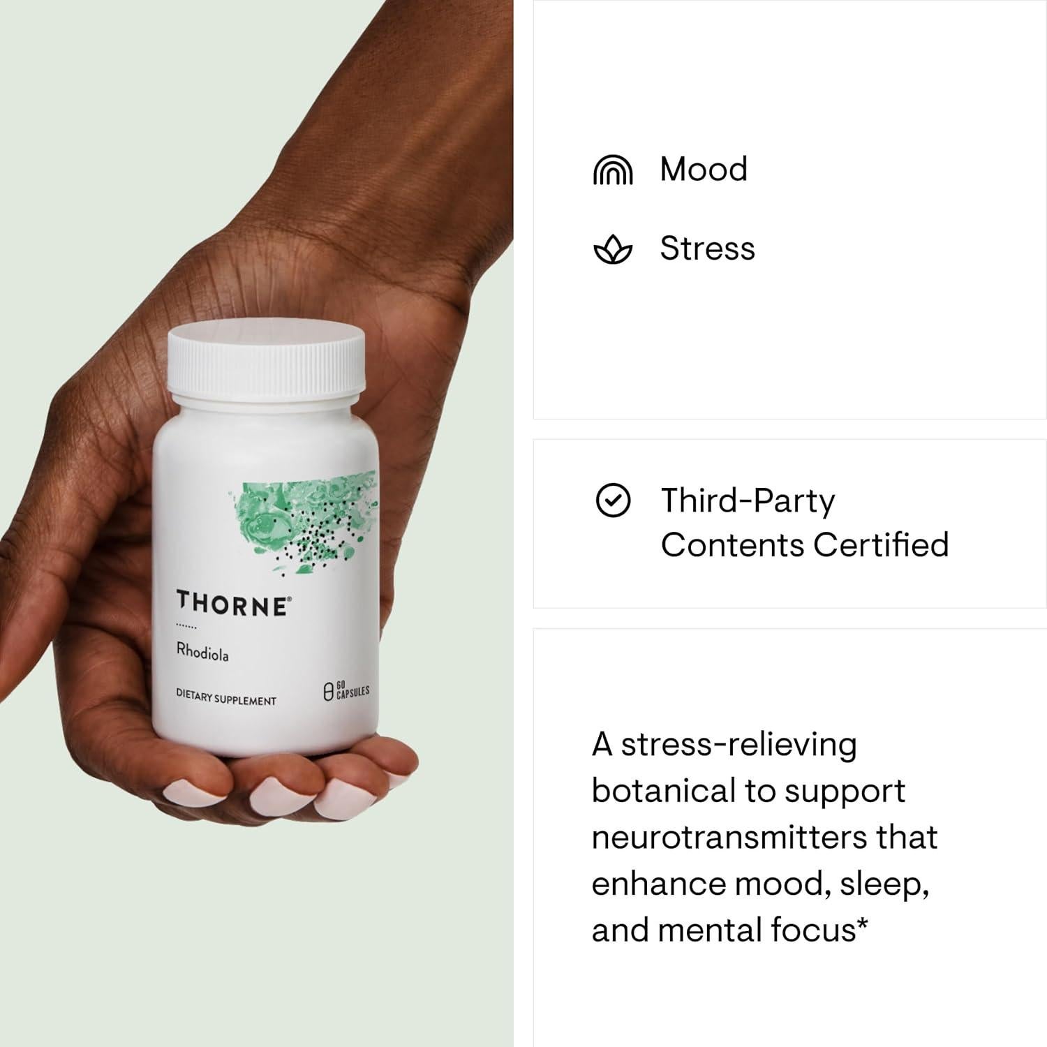 Suplemento Botánico Rhodiola Thorne - 60 Cápsulas para Estrés y Enfoque