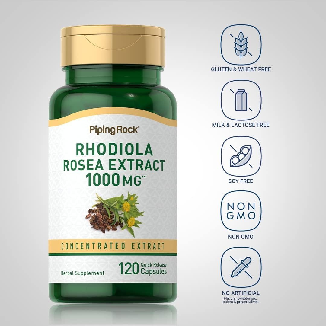 Suplemento de Rhodiola Rosea Piping Rock 1000mg 120 Cápsulas