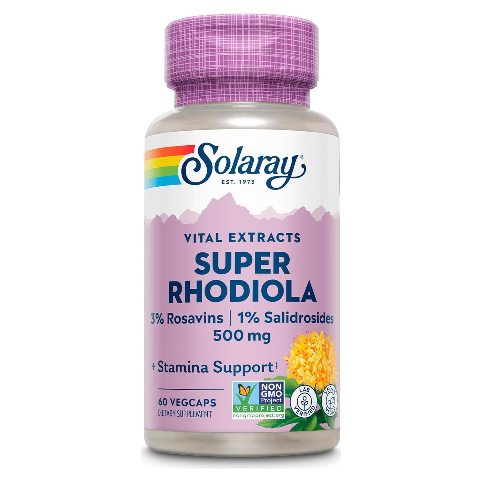 Solaray Super Rhodiola 500mg - Extracto Vegano de Rhodiola Rosea