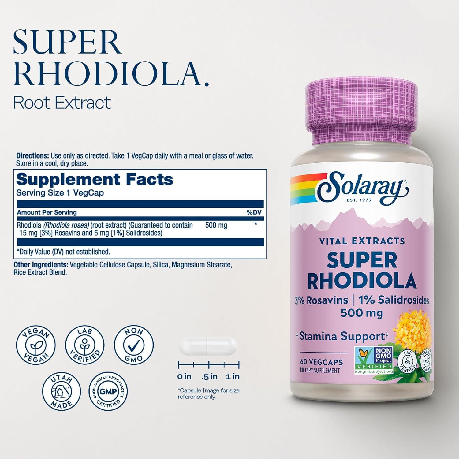 Solaray Super Rhodiola 500mg - Extracto Vegano de Rhodiola Rosea