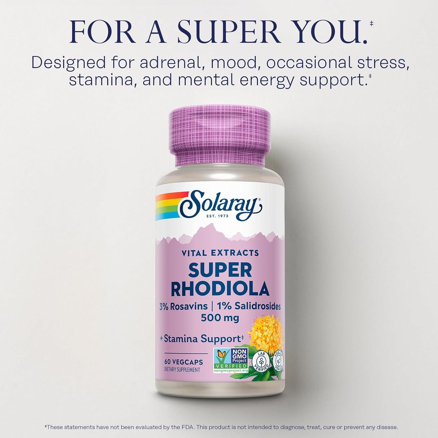 Solaray Super Rhodiola 500mg - Extracto Vegano de Rhodiola Rosea
