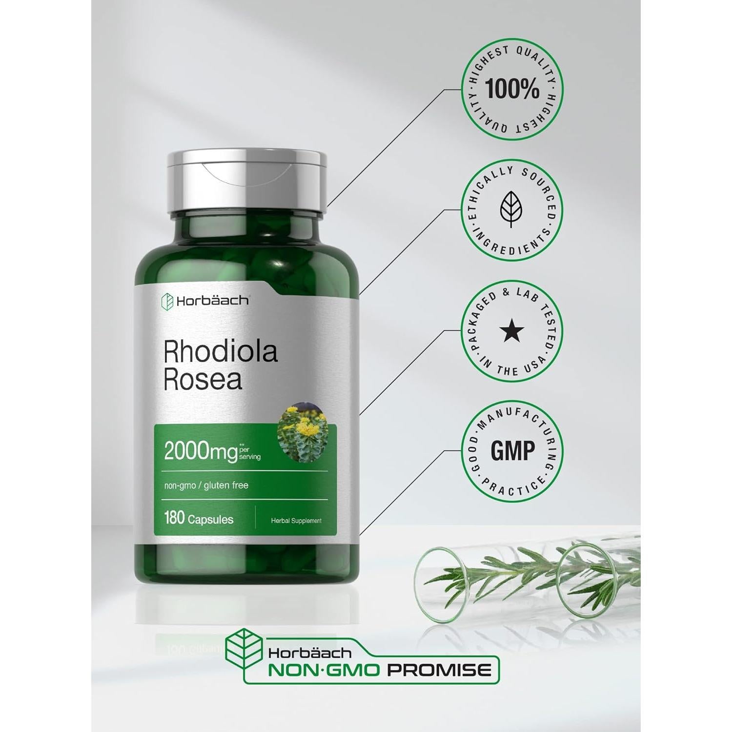 Cápsulas de Rhodiola Rosea Horbaach 2000mg - 180 Unidades - Sin OGM