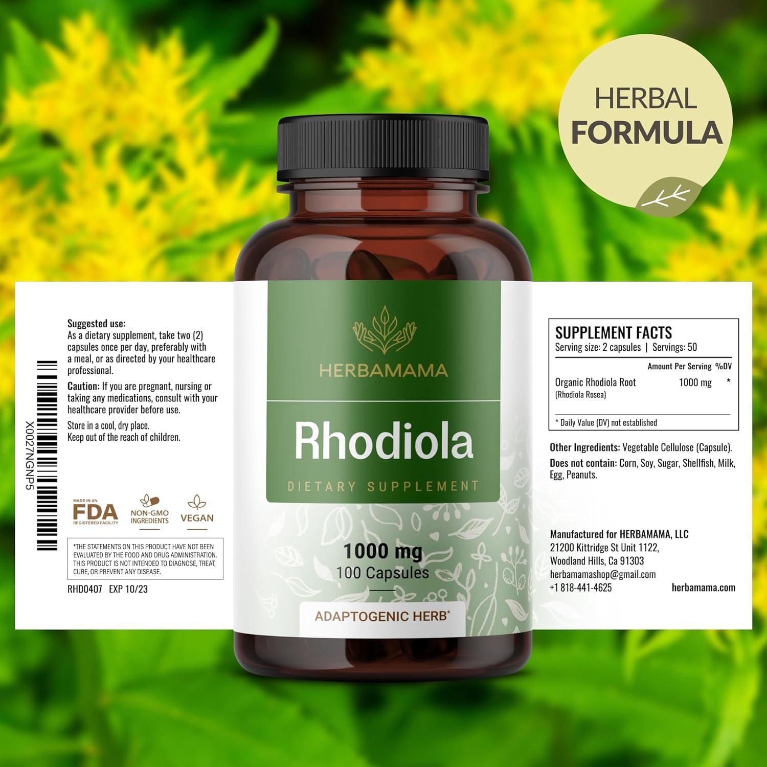 Cápsulas de Rhodiola Rosea Herbamama 1000mg - 100 Unidades