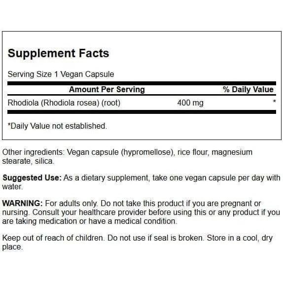Suplemento Herbal Raíz de Rhodiola Rosea Swanson 400 mg 100 Cápsulas