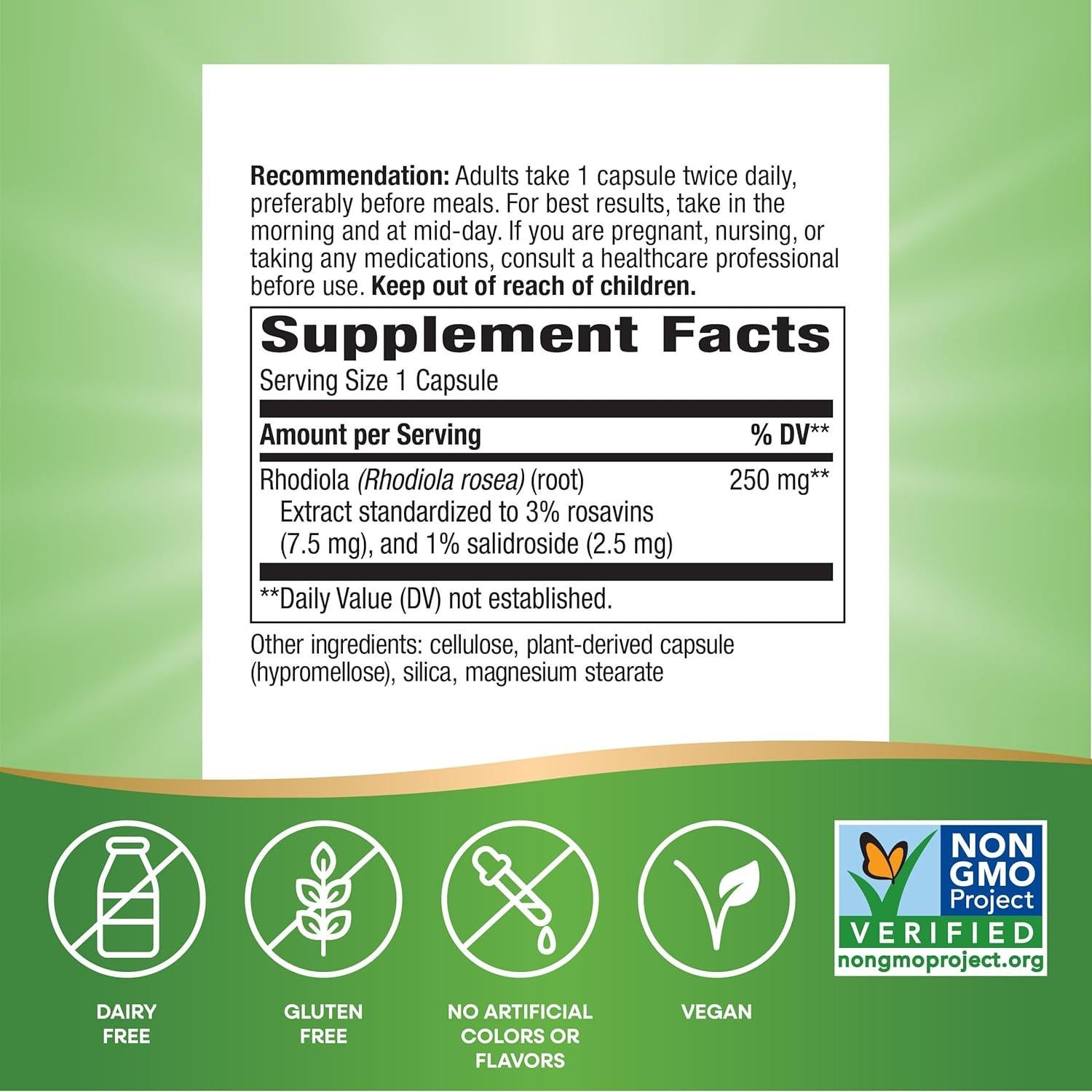 Extracto de Rhodiola Nature's Way 250 mg, 60 Cápsulas Veganas