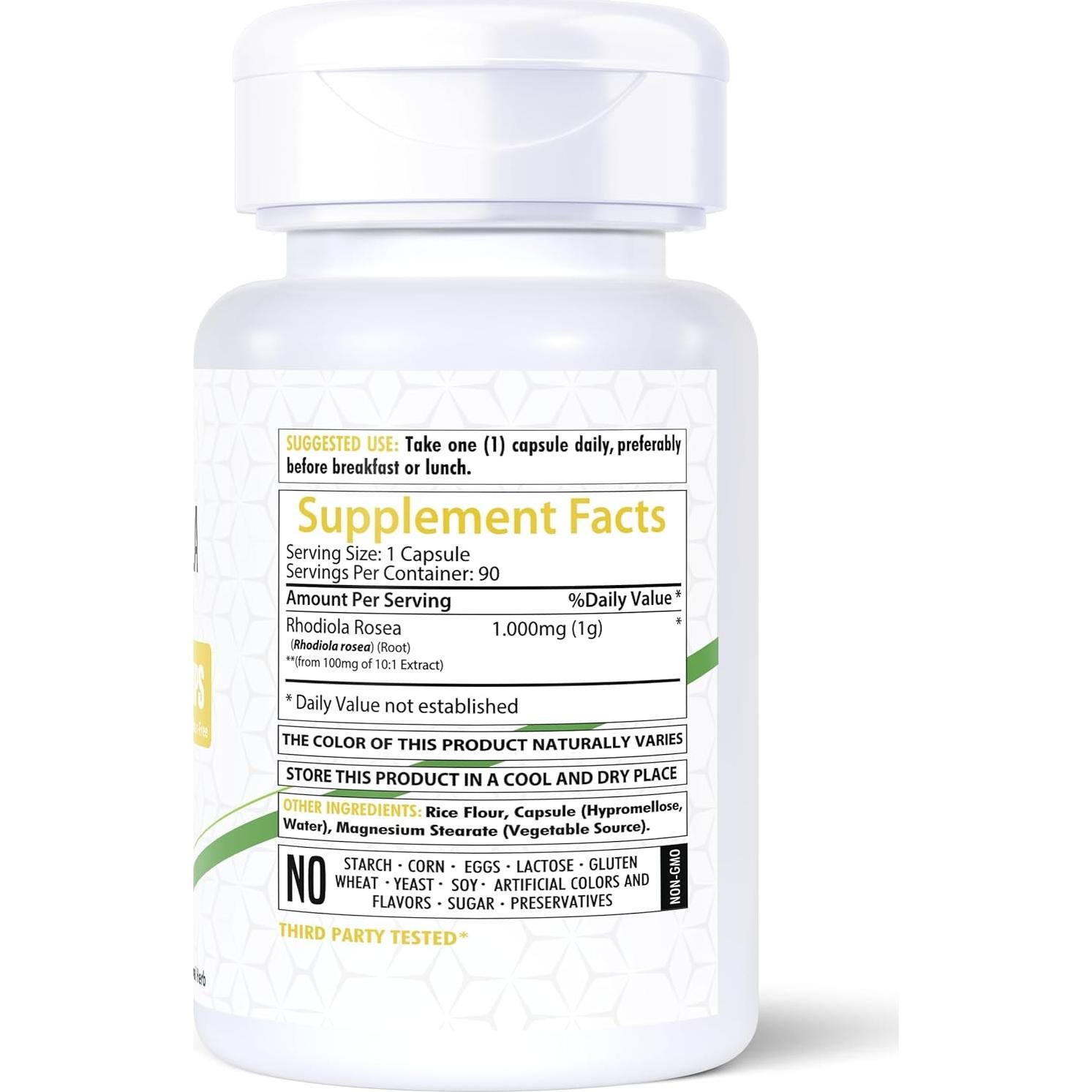 Suplemento de Rhodiola Rosea HealthFare 1000mg - 90 Cápsulas Veganas