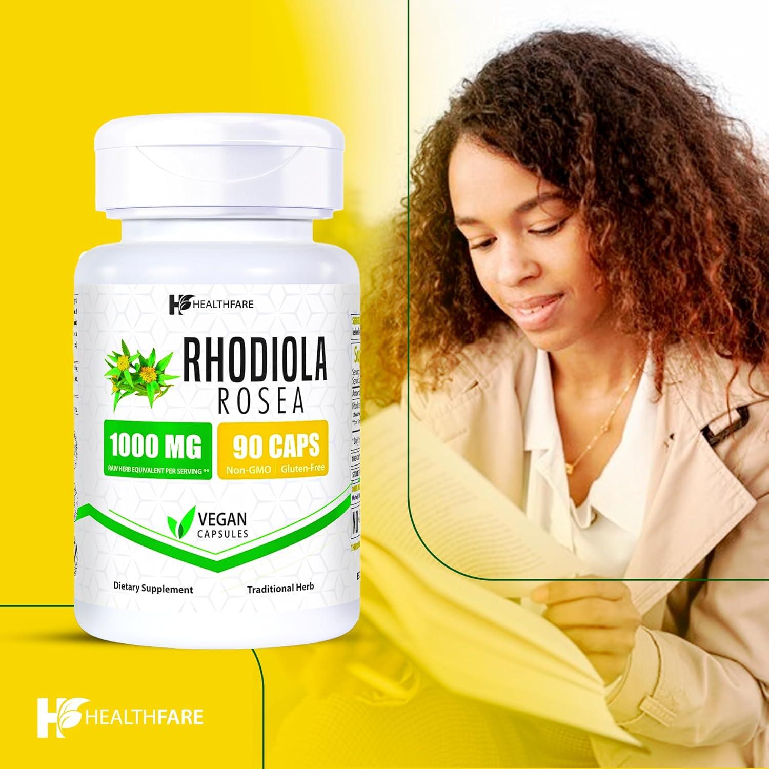 Suplemento de Rhodiola Rosea HealthFare 1000mg - 90 Cápsulas Veganas