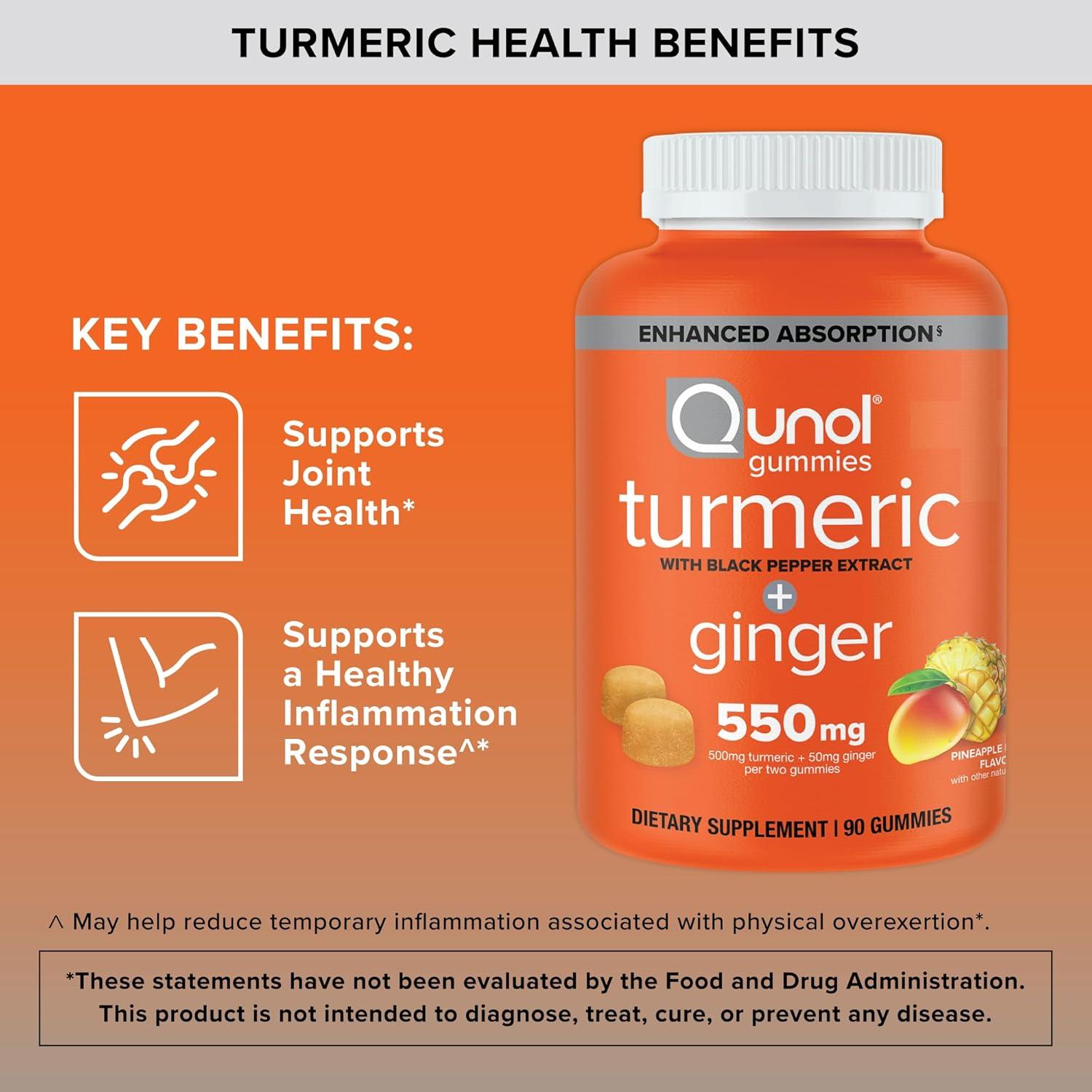 Gomitas de Cúrcuma y Jengibre Qunol, 90 Unidades, Salud Articulaciones