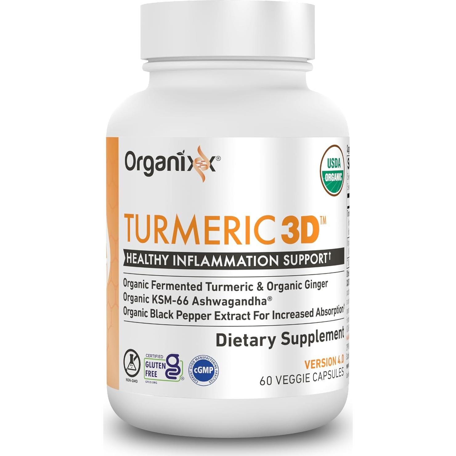 Suplemento Orgánico de Cúrcuma Curcumina Organixx 60 Cápsulas