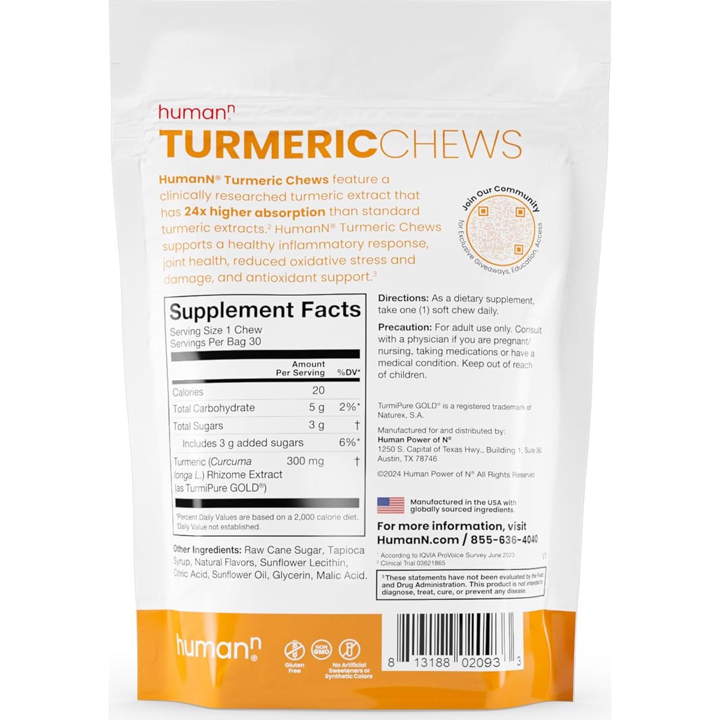 Suplemento Masticables de Cúrcuma HumanN - 30 Contenido Sabor Naranja