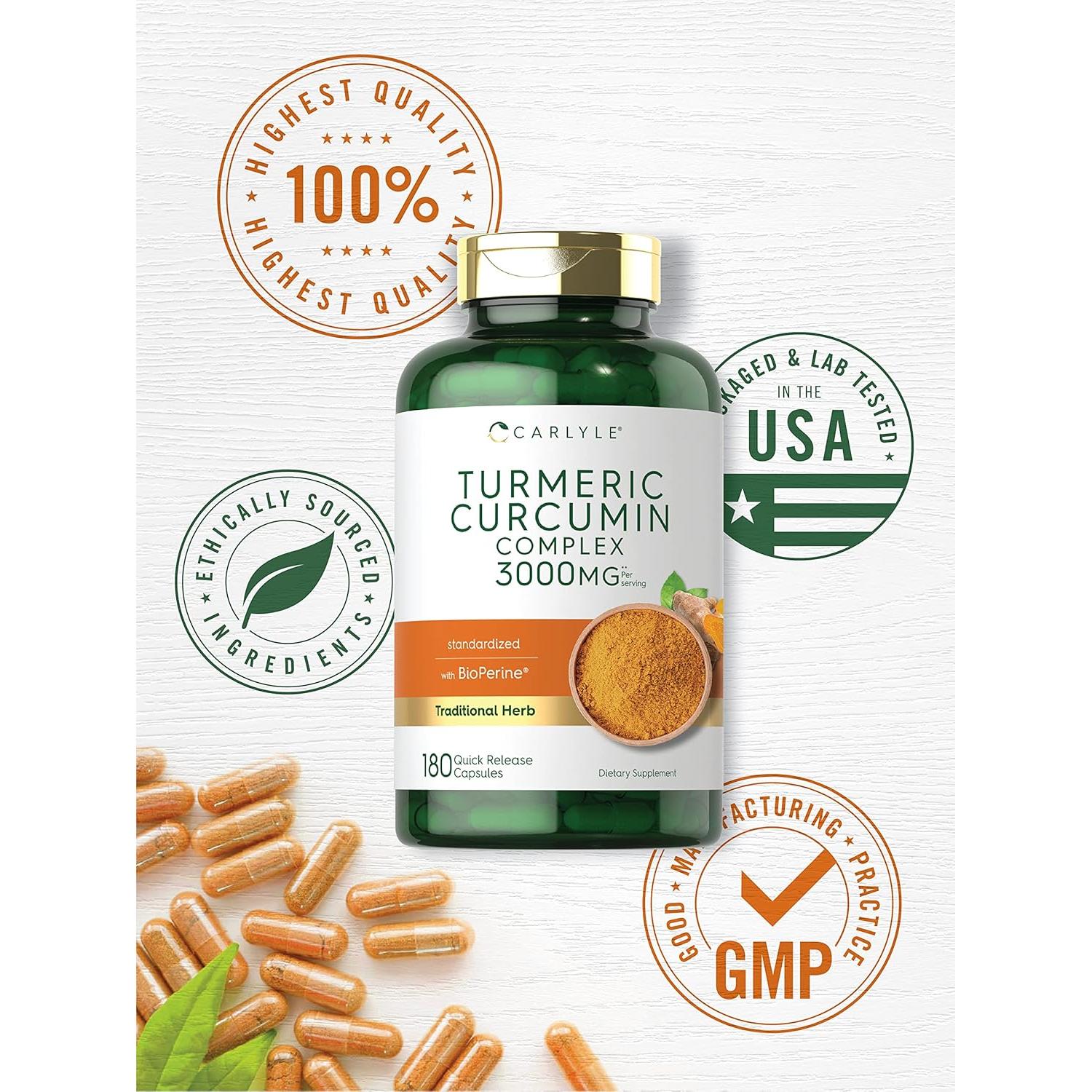 Suplemento de Cúrcuma Curcumina Carlyle 3000mg 180 Cápsulas