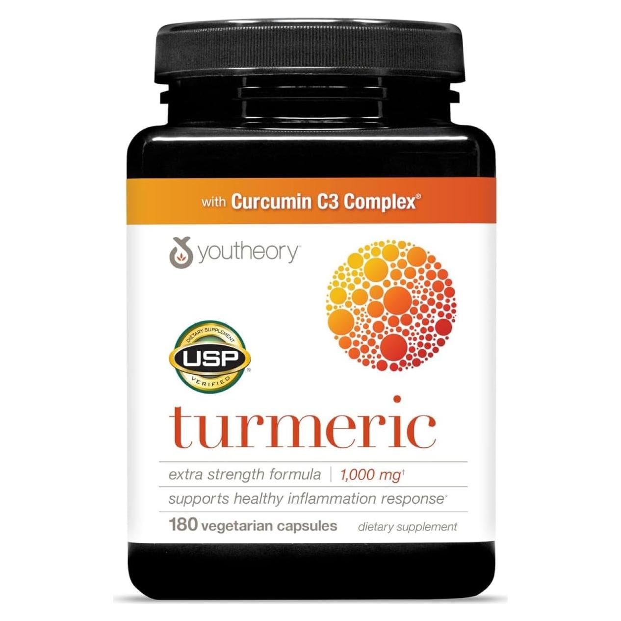 Suplemento de Cúrcuma Youtheory 1000 mg con Pimienta Negra 180 Cápsulas
