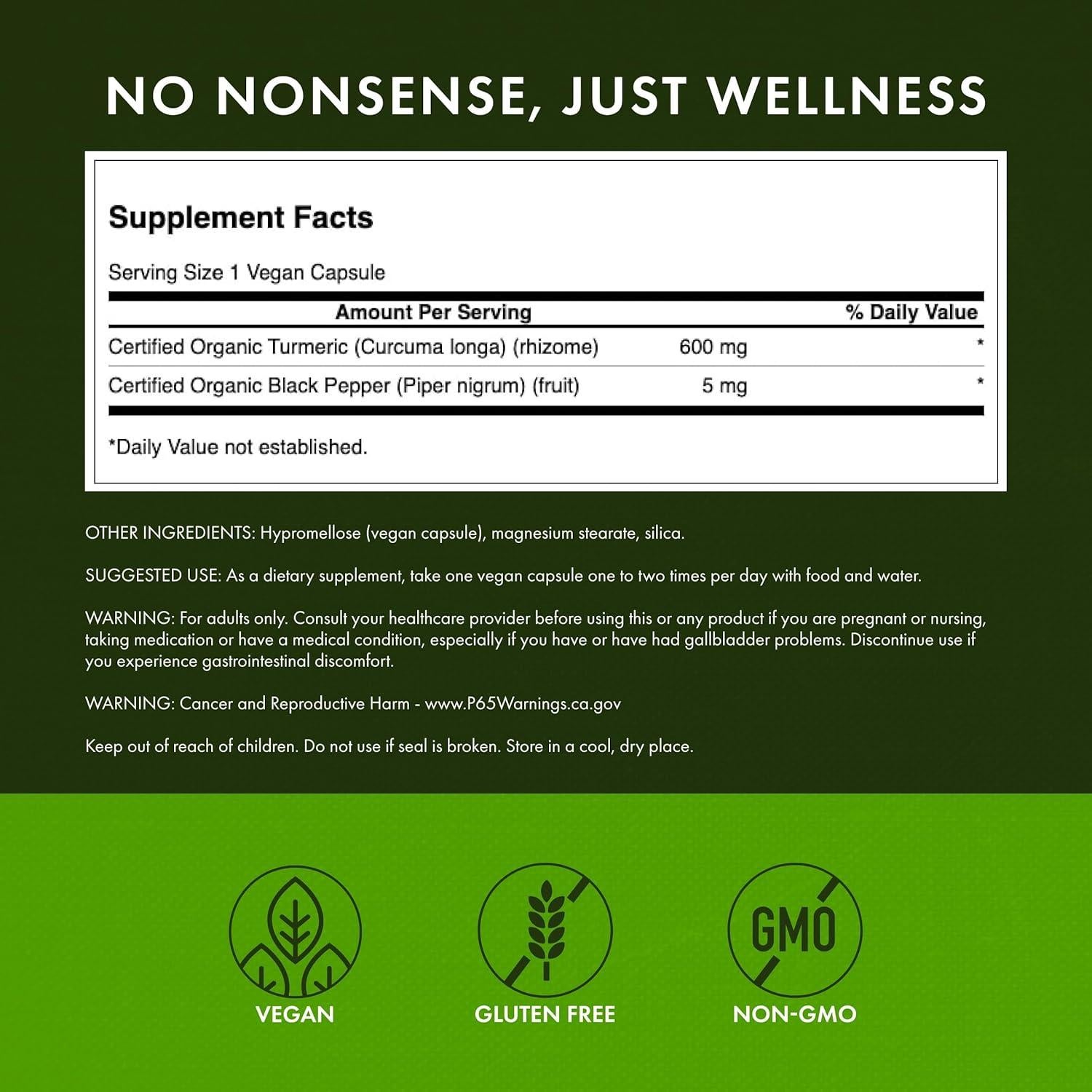 Cápsulas Veganas de Cúrcuma y Pimienta Negra Swanson 90 Unidades