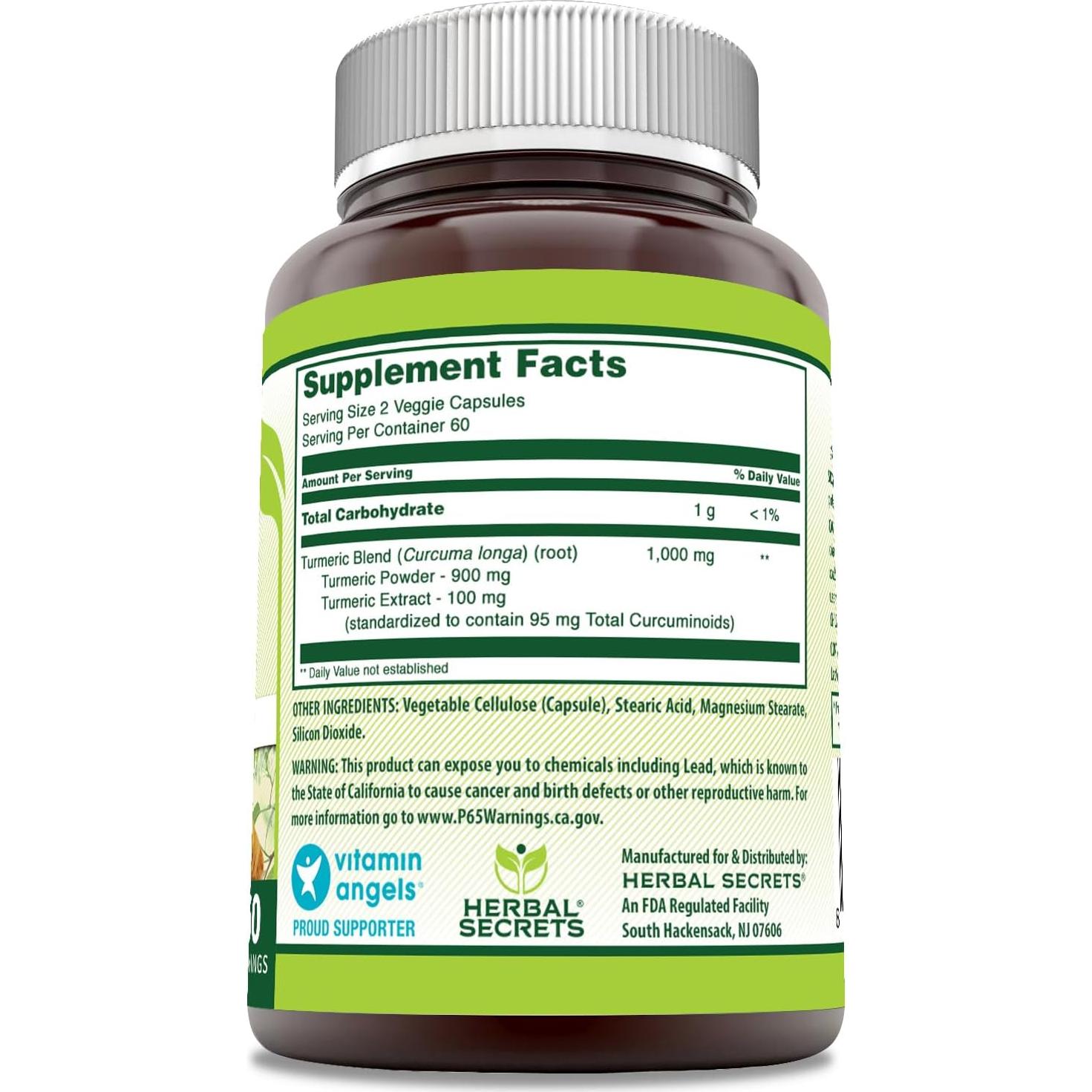 Suplemento de Cúrcuma y Curcumina Herbal Secrets 1000 mg 120 Cápsulas