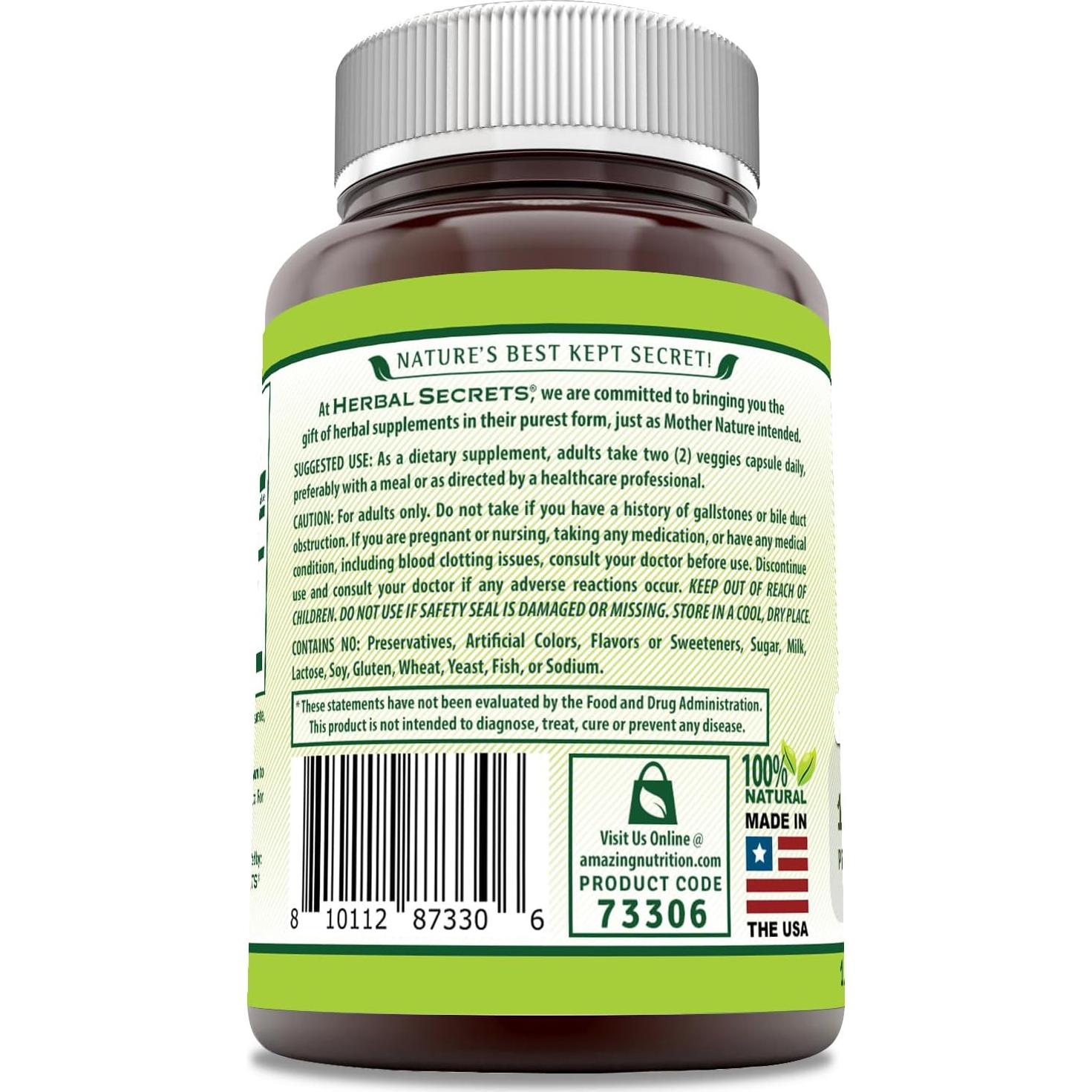 Suplemento de Cúrcuma y Curcumina Herbal Secrets 1000 mg 120 Cápsulas