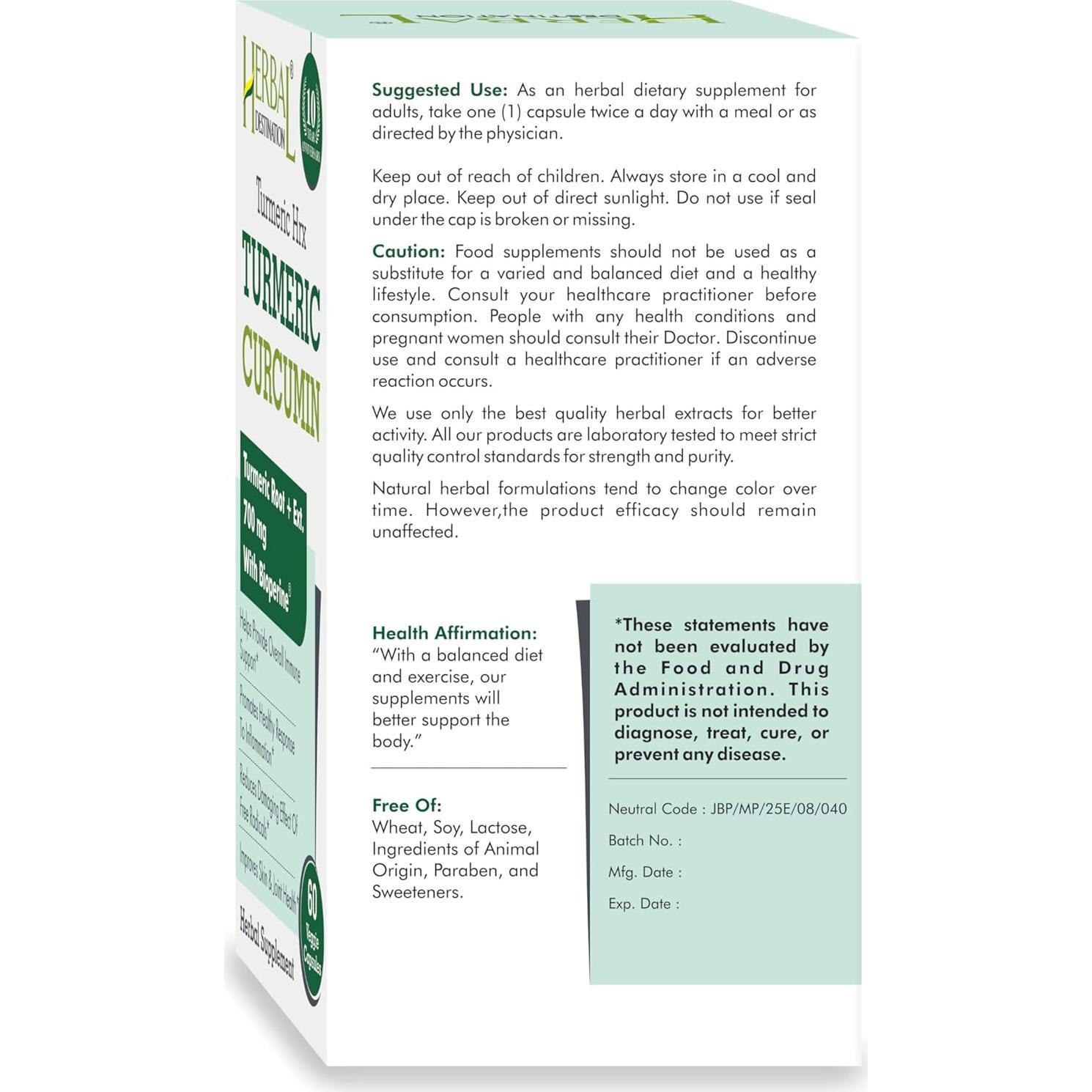 Suplemento de Cúrcuma Hrx - Inmunológico y Articulaciones 60 Cápsulas