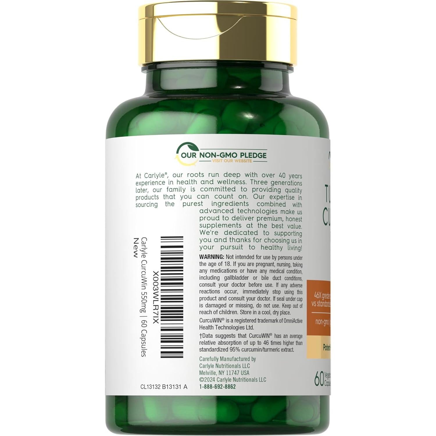 Suplemento de Cúrcuma Carlyle 550mg | 60 Cápsulas Vegetarianas