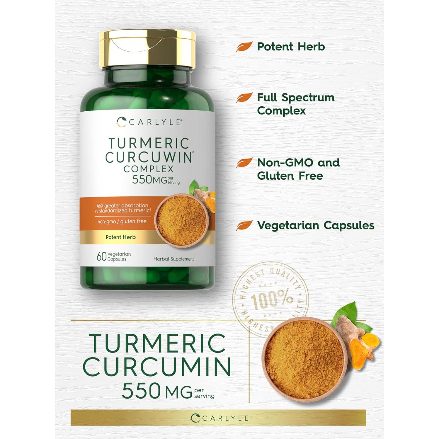 Suplemento de Cúrcuma Carlyle 550mg | 60 Cápsulas Vegetarianas