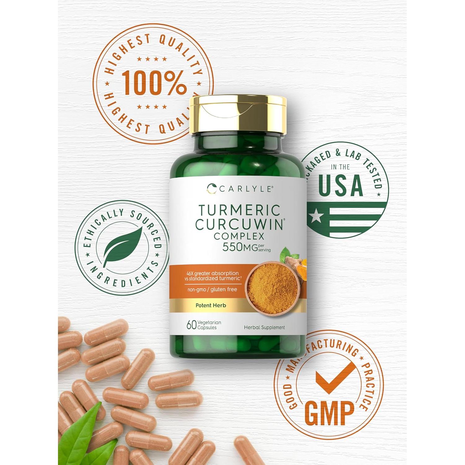 Suplemento de Cúrcuma Carlyle 550mg | 60 Cápsulas Vegetarianas