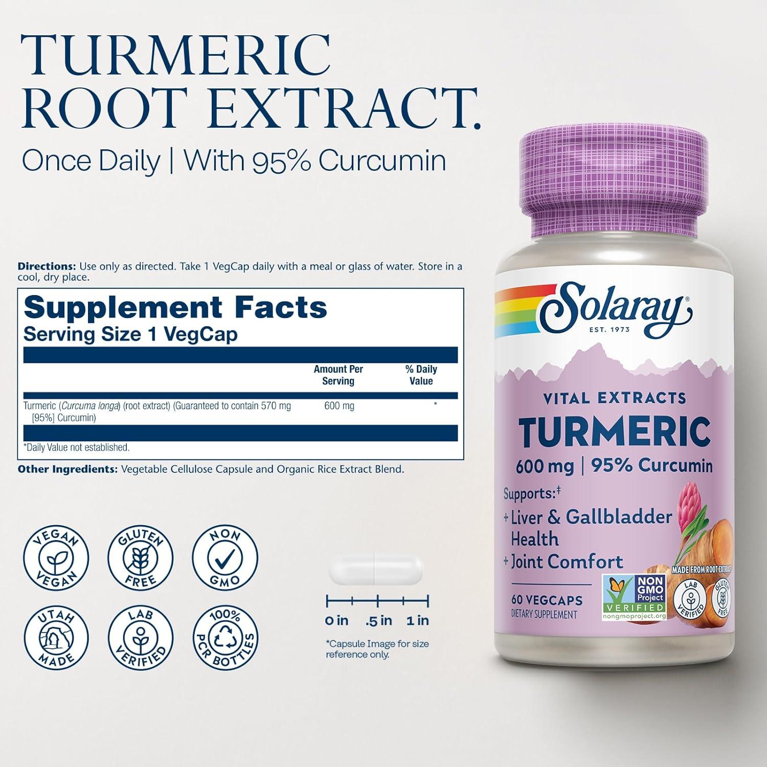Suplemento de Cúrcuma Solaray 600mg - 95% Curcumina Vegano