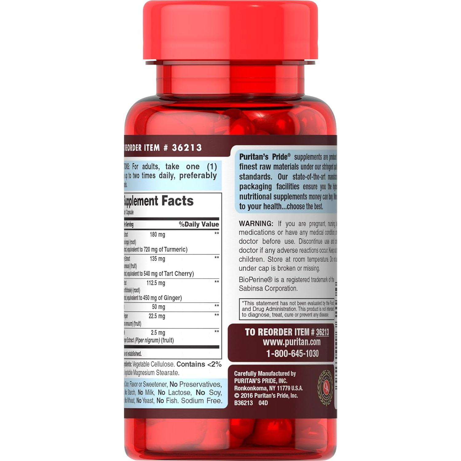 Suplemento Dietético Puritan's Pride Cereza Ácida y Cúrcuma 60 Cápsulas