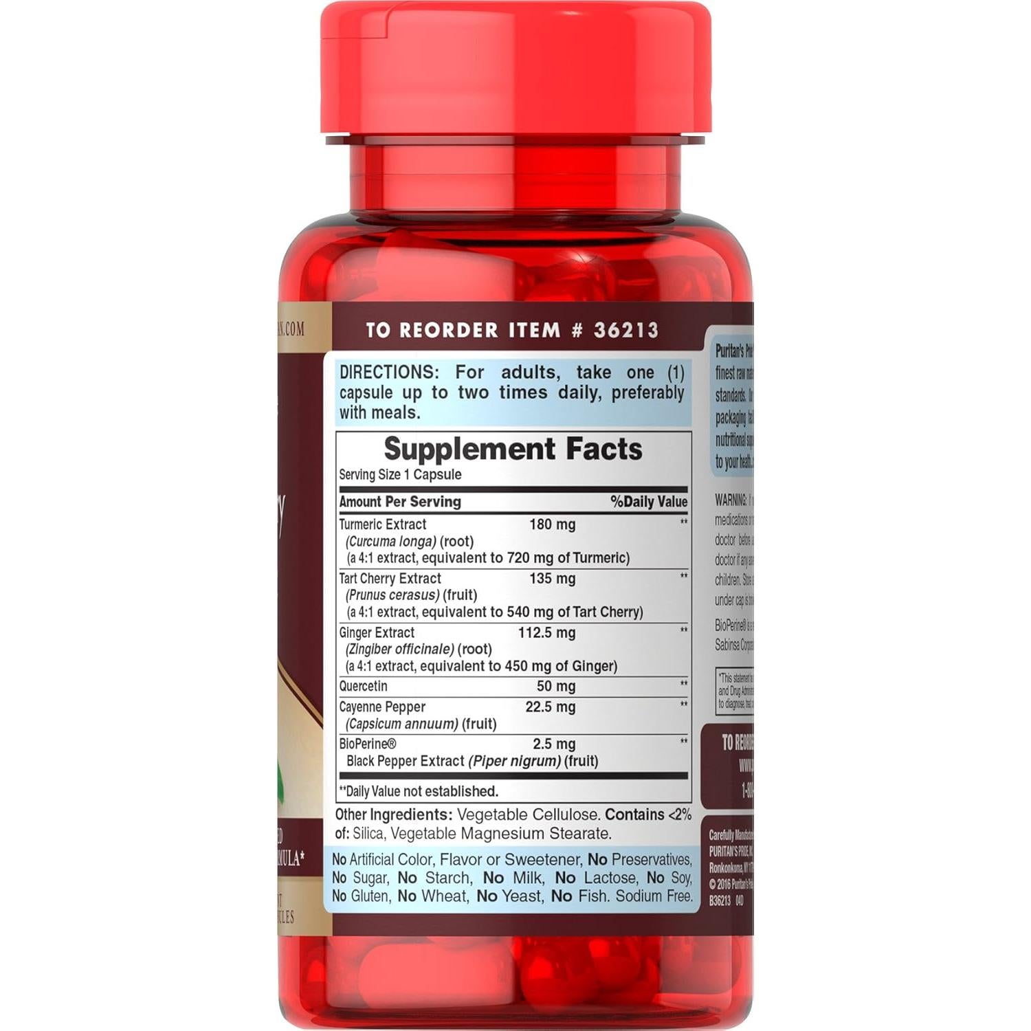 Suplemento Dietético Puritan's Pride Cereza Ácida y Cúrcuma 60 Cápsulas