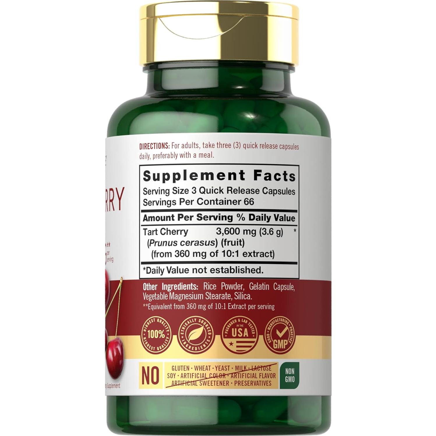 Cápsulas de Cereza Ácida Carlyle | 200 Unidades | Sin OGM y Gluten