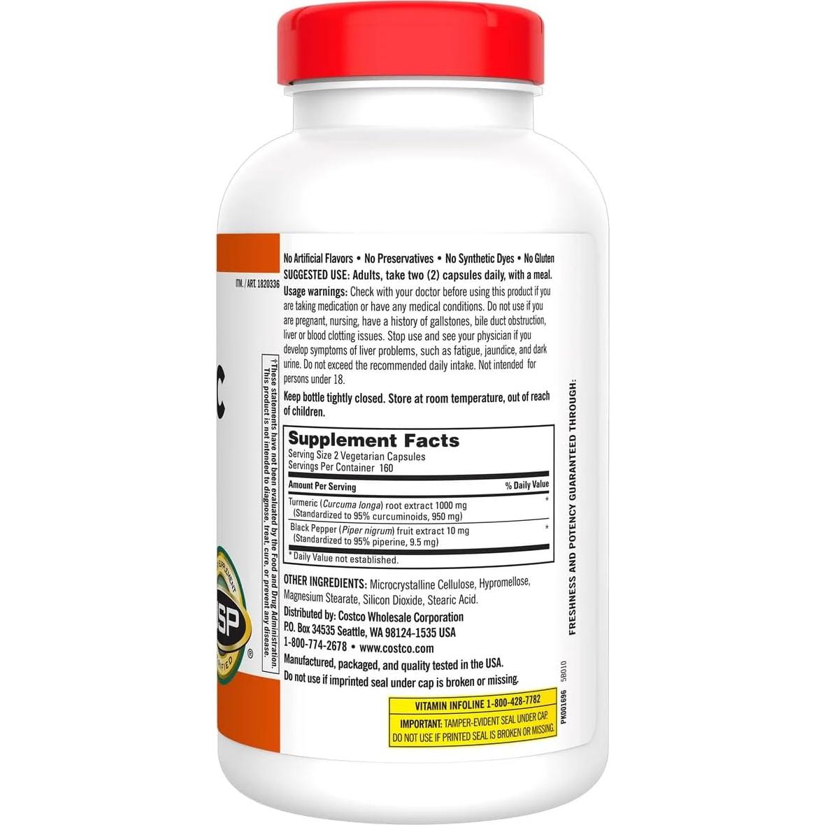 Cápsulas de Cúrcuma con Pimienta Negra Kirkland 1000mg 320u