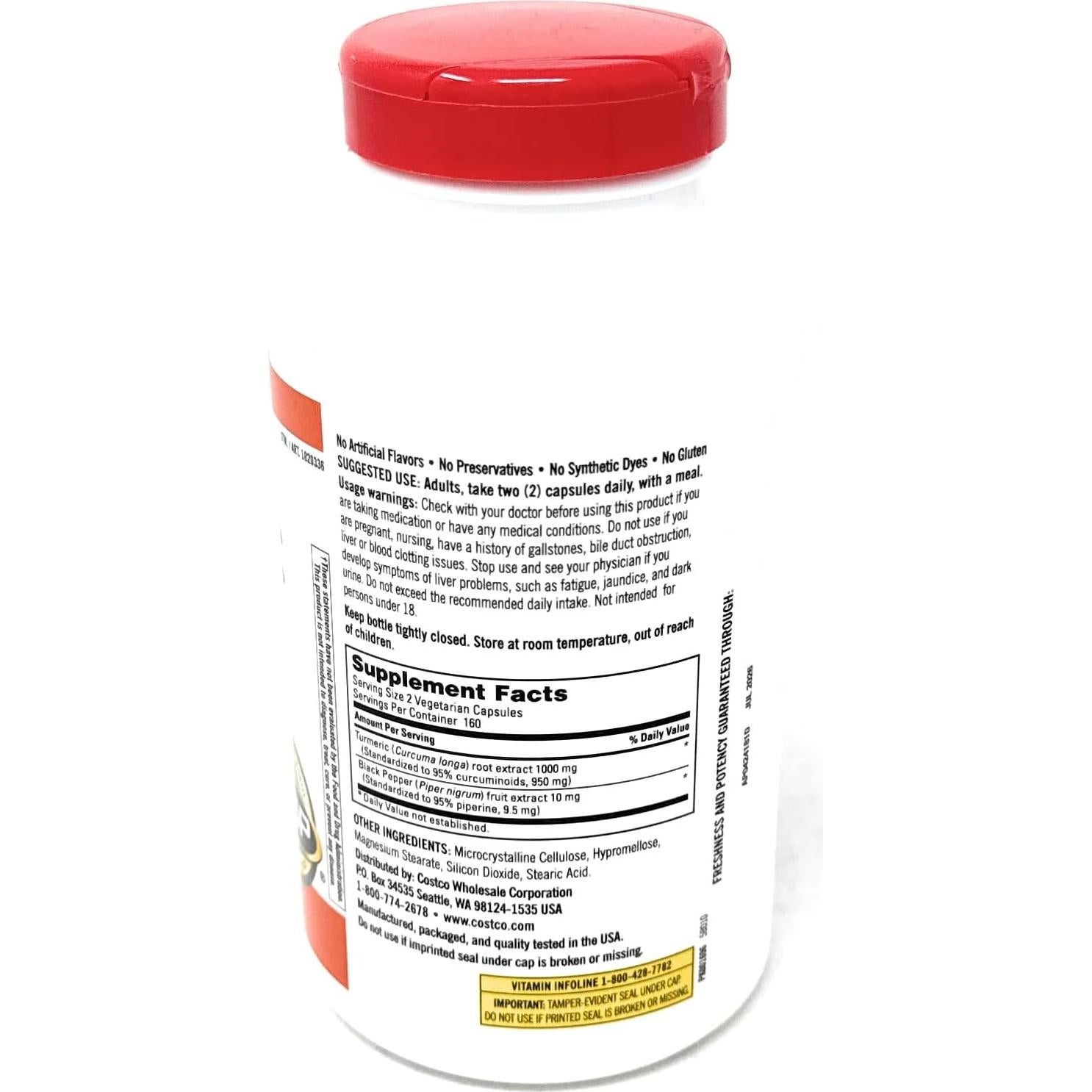 Cápsulas de Cúrcuma con Pimienta Negra Kirkland 1000mg 320u