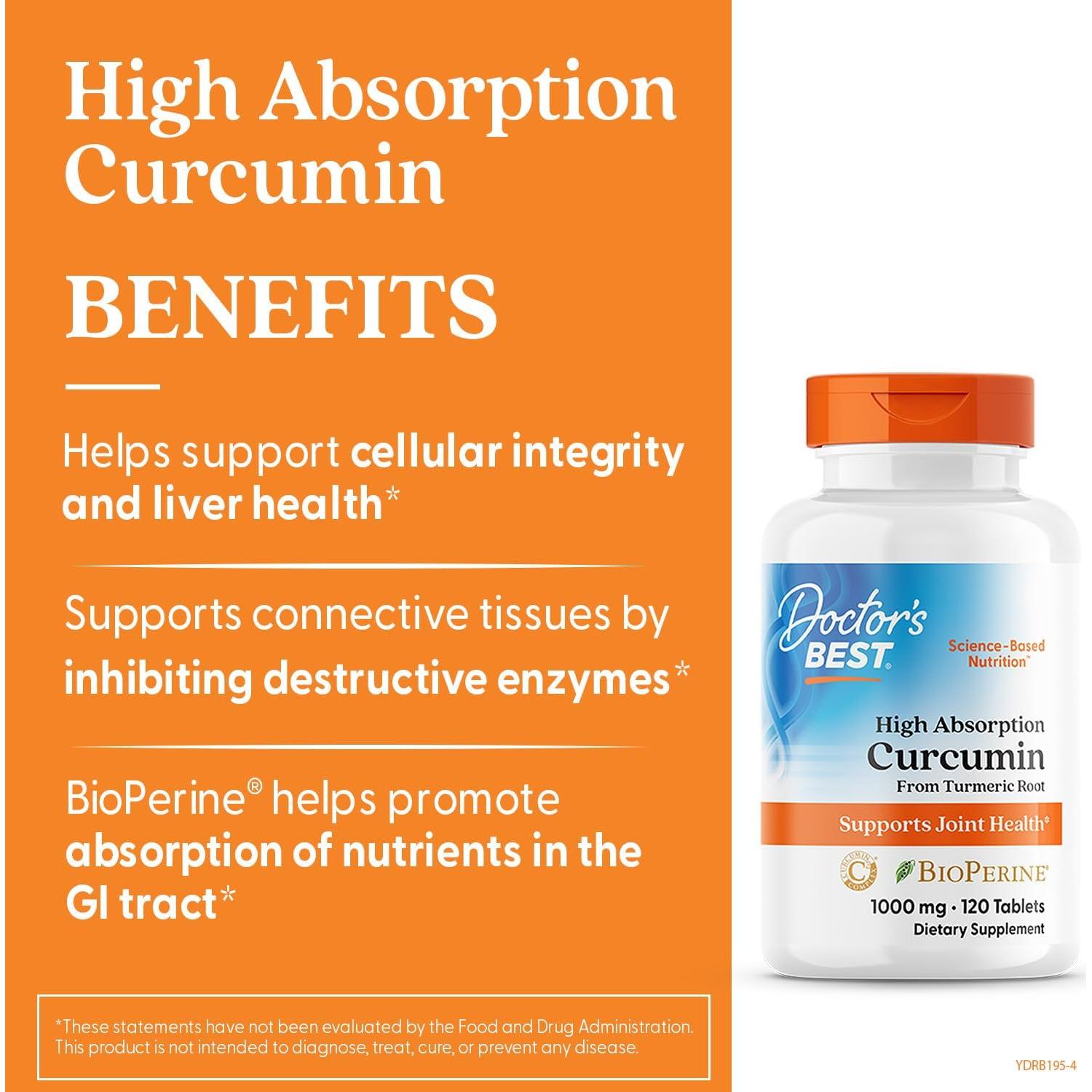 Curcumina 1000 mg Doctor's Best con C3 Complex y BioPerine
