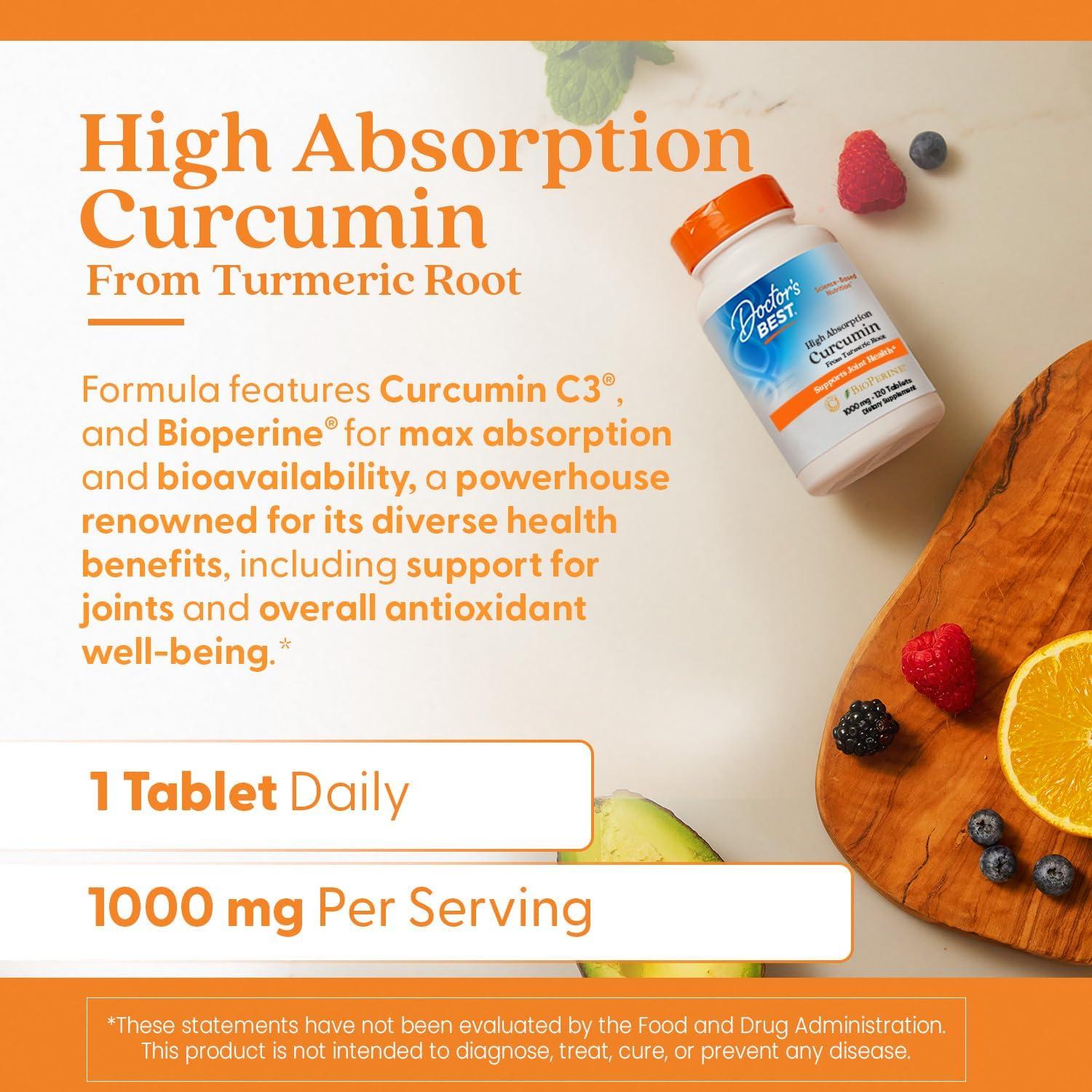 Curcumina 1000 mg Doctor's Best con C3 Complex y BioPerine
