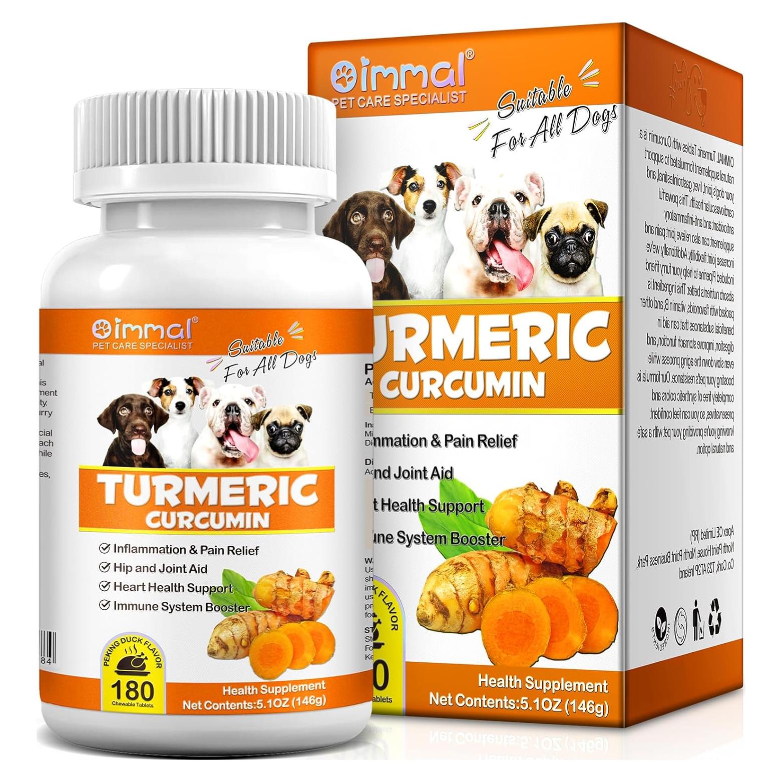 Cápsulas de Cúrcuma Curcumina para Perros - 180 Tabletas Masticables Sabor Pato Pekín