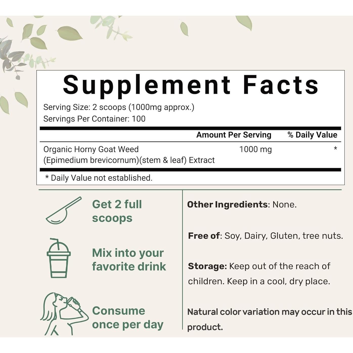 Polvo Orgánico de Hierba de Cabra Horny Micro Ingredients 100g