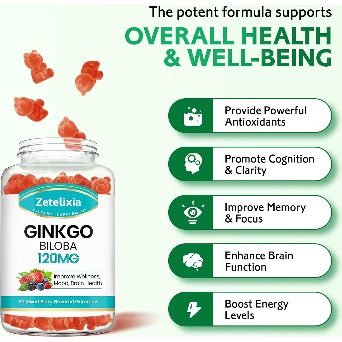 Ginkgo Biloba Gominolas Zetelixia 60 Unidades Sabor Frutos Rojos