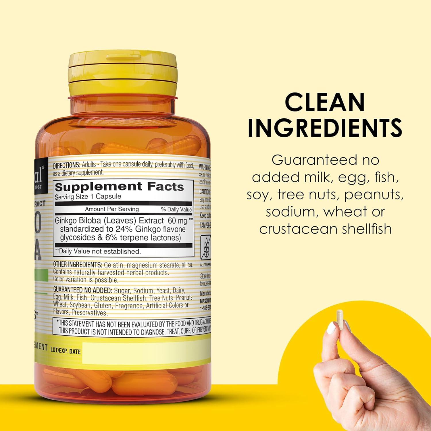 Suplemento Ginkgo Biloba Mason Natural 60 Cápsulas