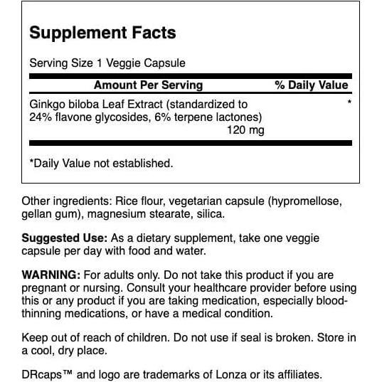 Ginkgo Biloba 120 mg 100 cápsulas Swanson Ultra - Salud Cerebral