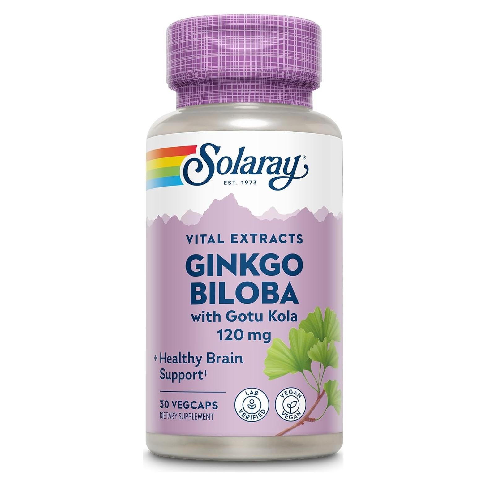 Cápsulas de Ginkgo Biloba Solaray con Gotu Kola - 30 VegCaps