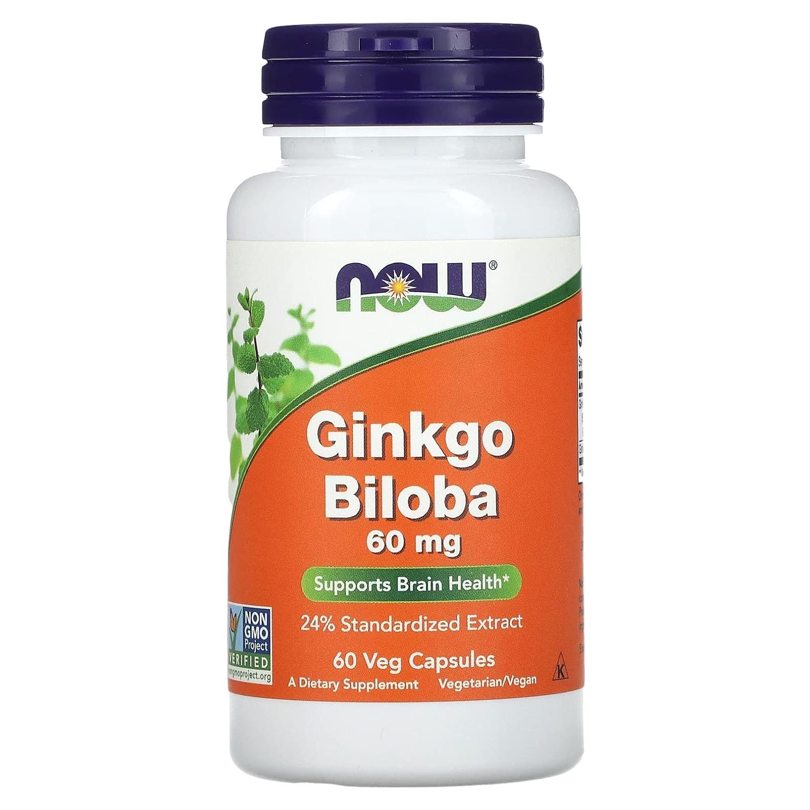 Ginkgo Biloba 60mg 24% Extracto Now Foods - 60 Cápsulas
