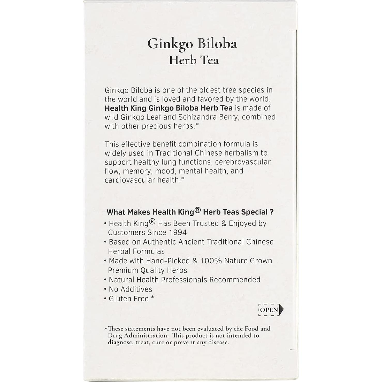 Té de Hierbas Ginkgo Biloba Health King - 20 Bolsitas
