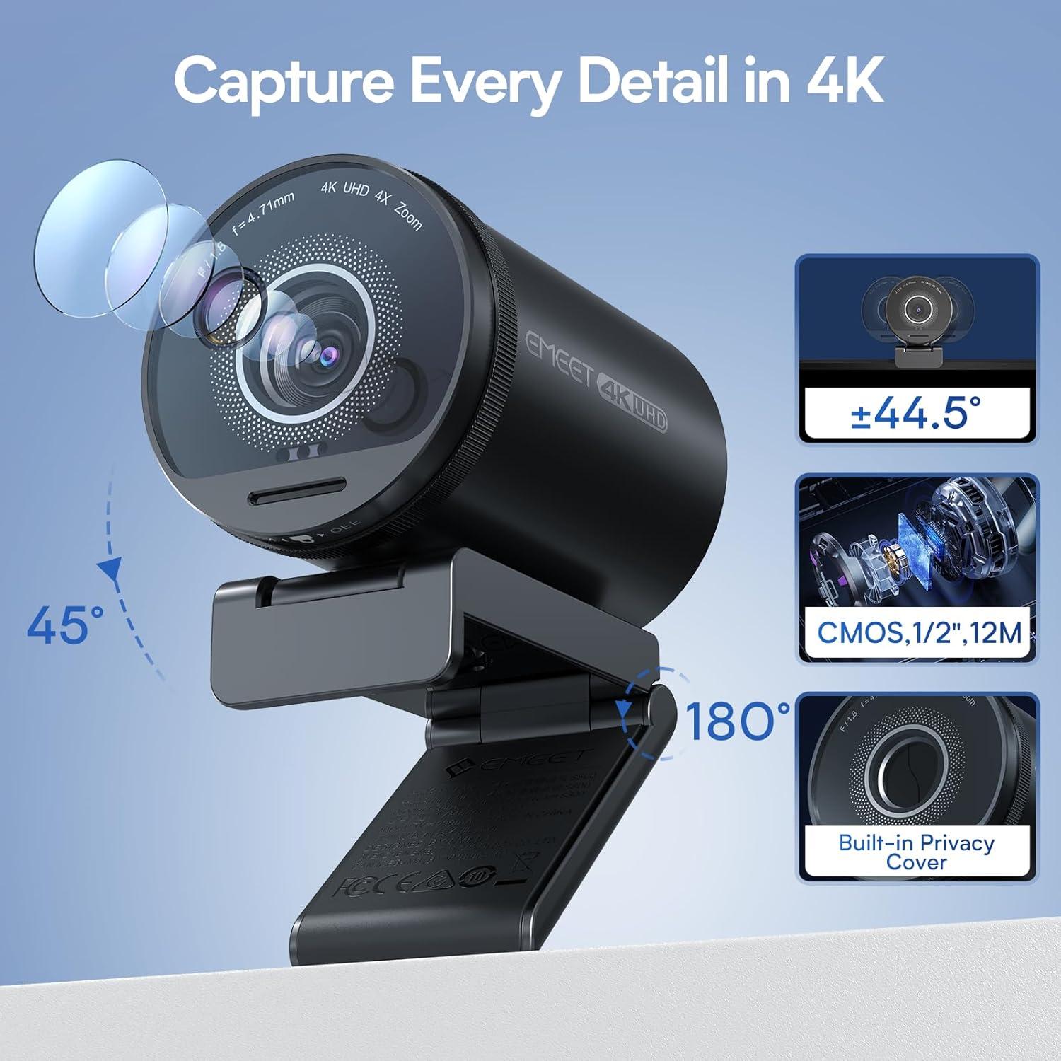 EMEET SmartCam S800 4K Webcam con Doble Autofoco y HDR